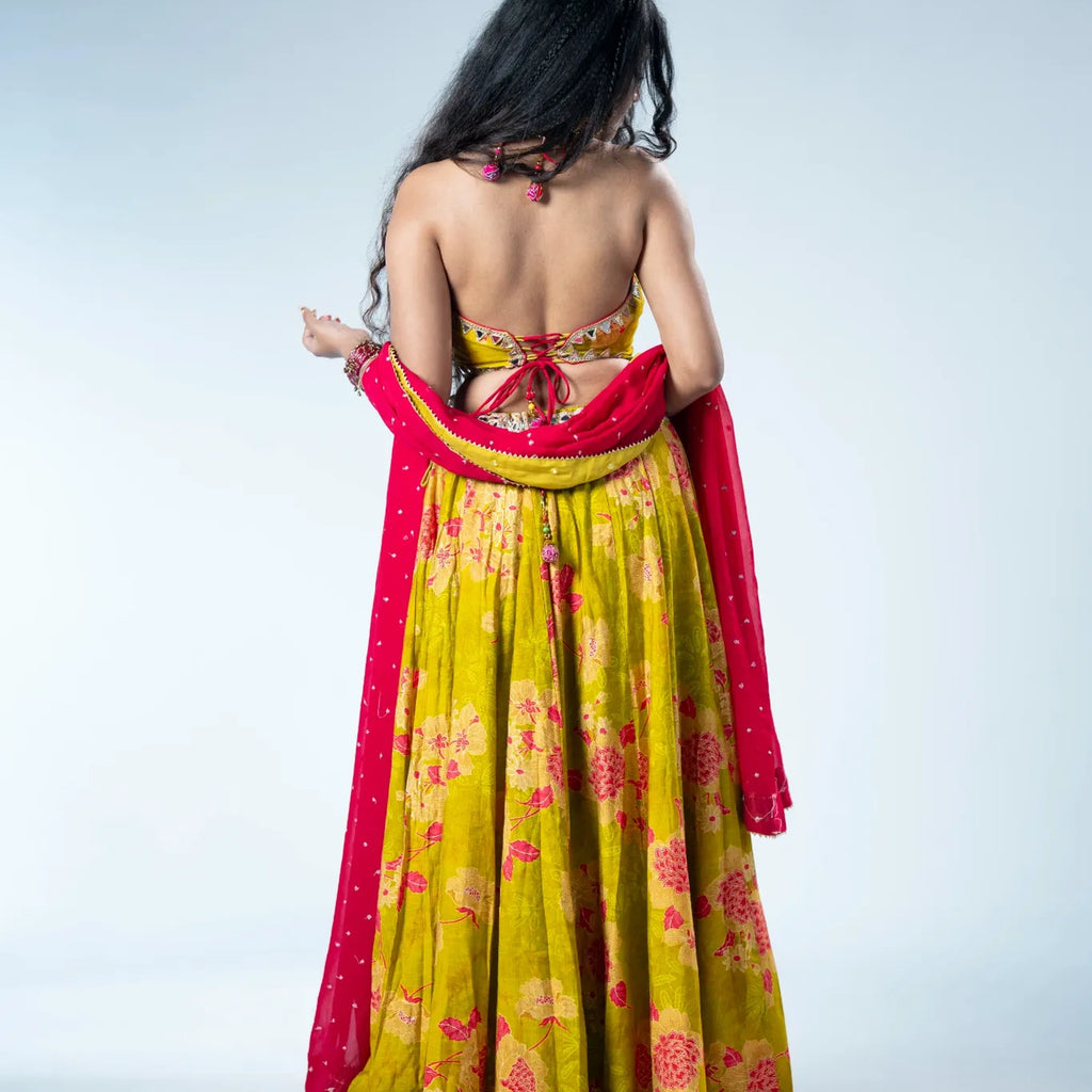 Lime Green Floral Chaniya Choli