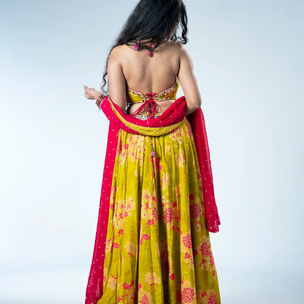 Lime Green Floral Chaniya Choli