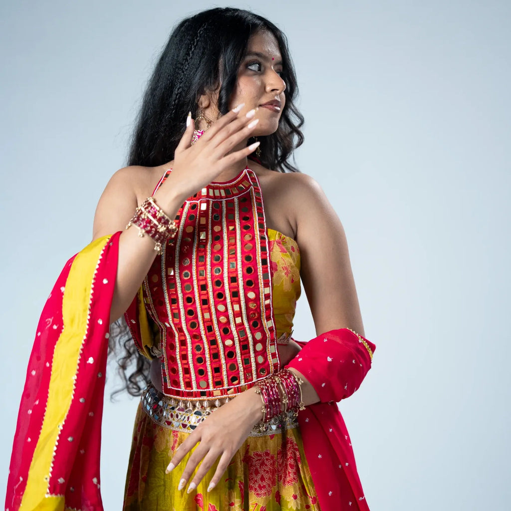 Lime Green Floral Chaniya Choli