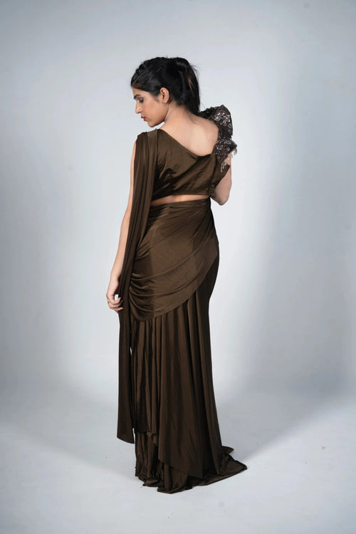 Brown Draped Saree