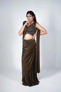 Brown Draped Saree