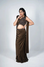 Brown Draped Saree
