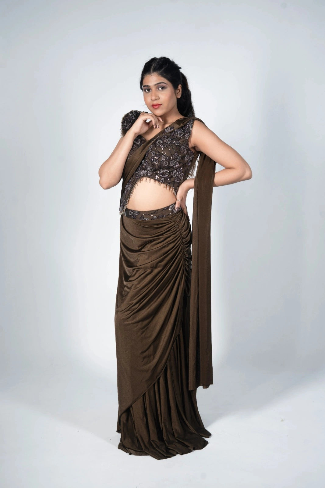 Brown Draped Saree