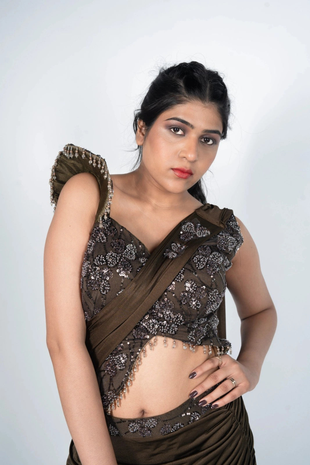 Brown Draped Saree