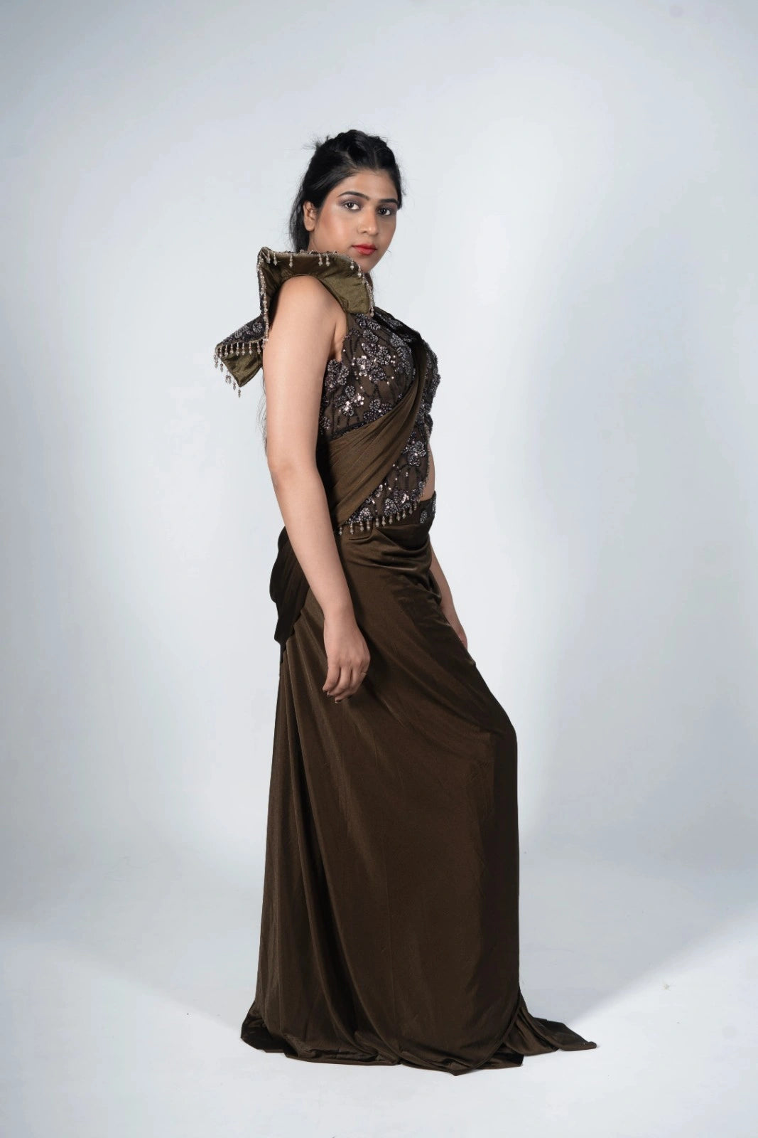 Brown Draped Saree