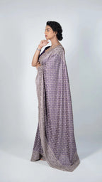 Lavender Stardust Stonework Saree with Stitched Designer Blouse