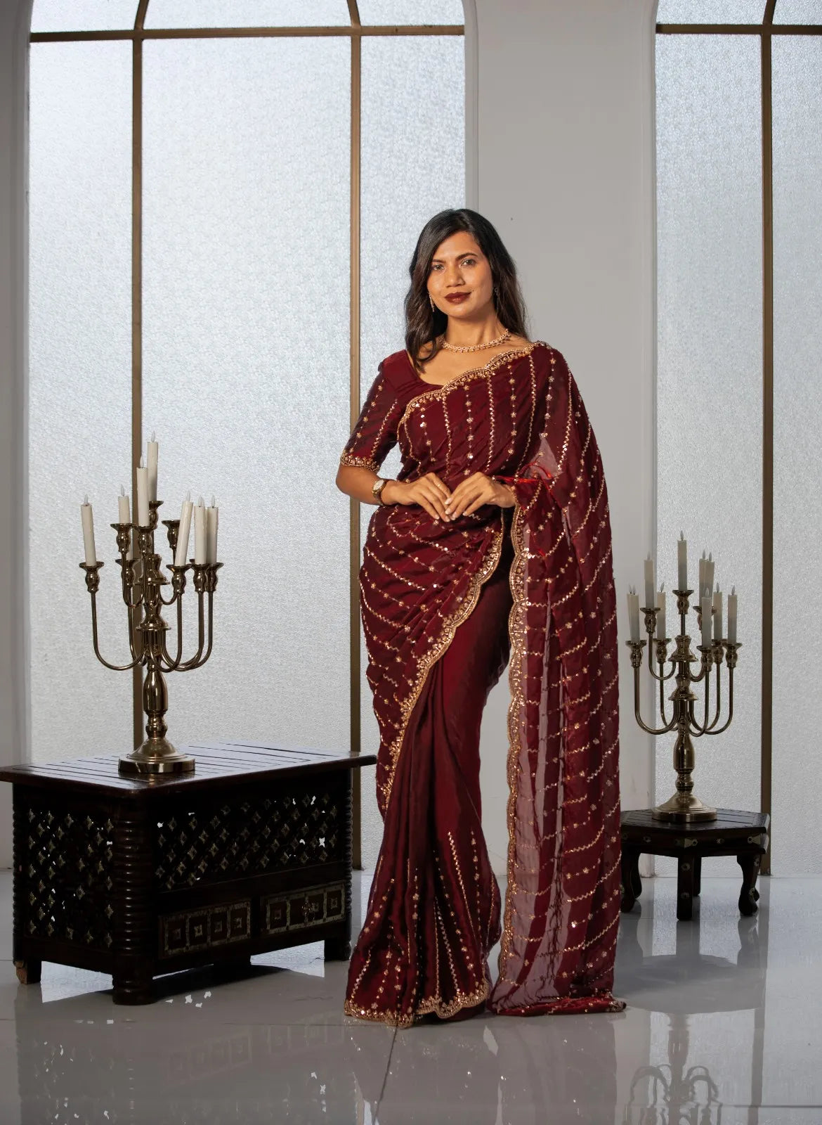 Maroon Embellished Saree