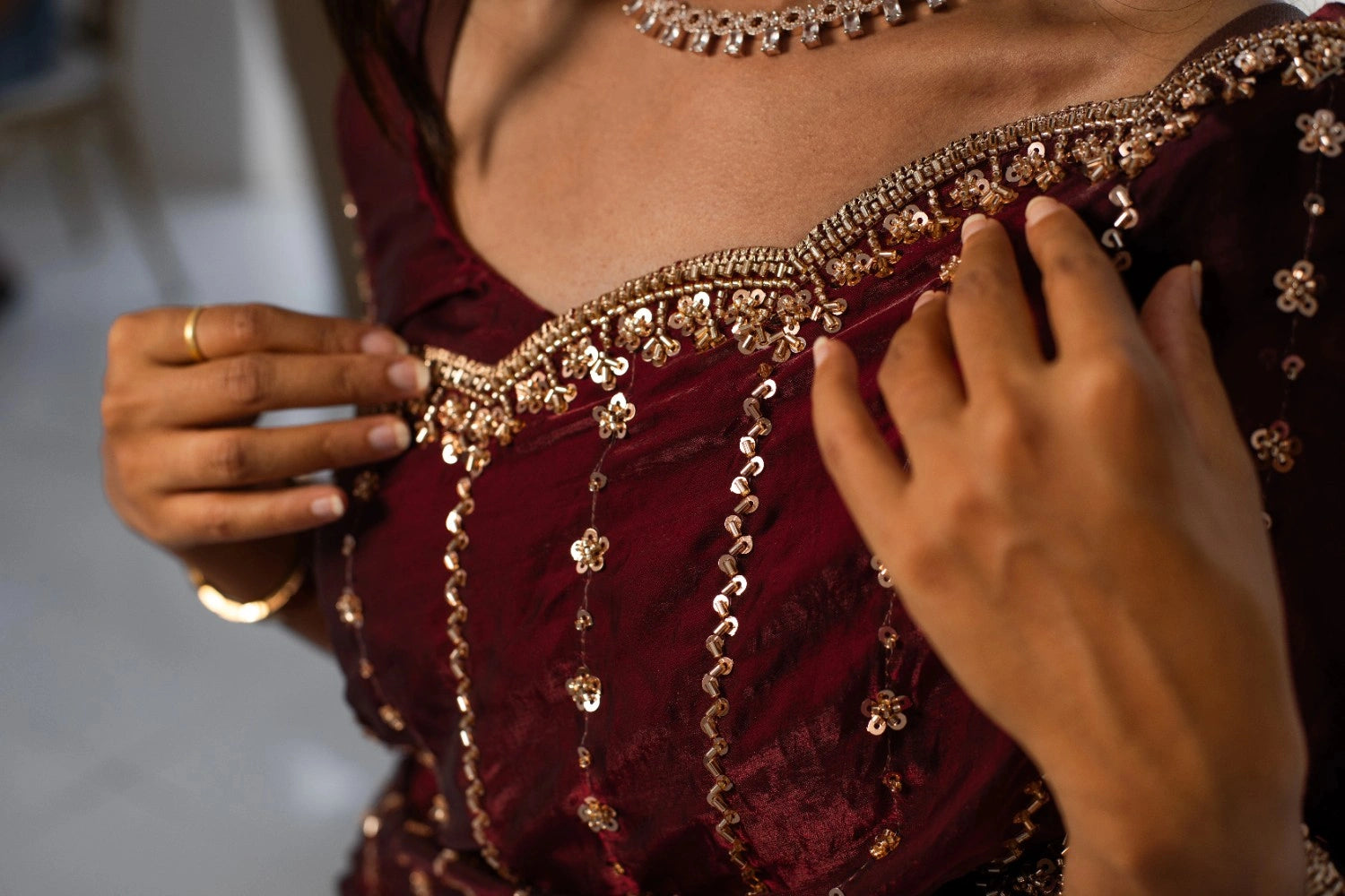 Maroon Embellished Saree