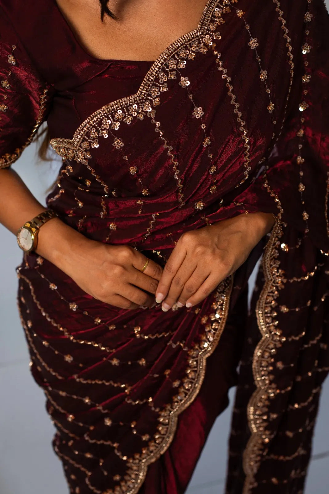 Maroon Embellished Saree
