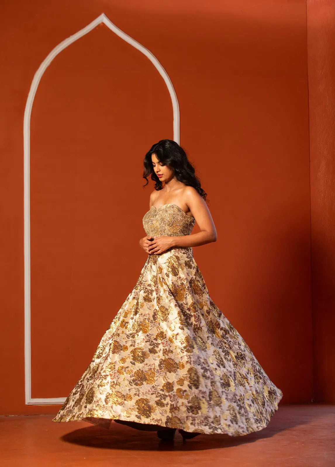 Golden Blossom Tube Gown